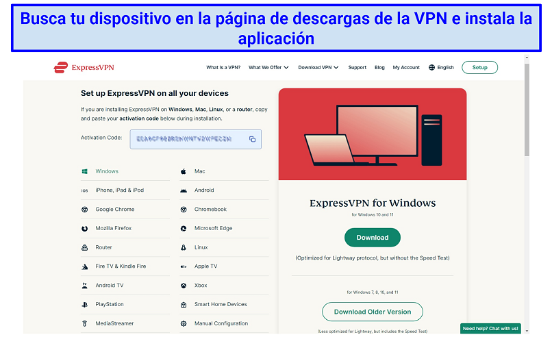 Screenshot of ExpressVPN's app download page