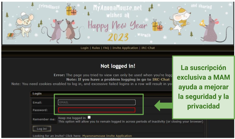 A screenshot of MyAnonaMouse homepage