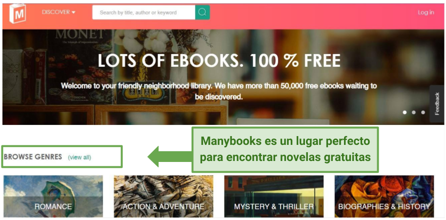 A screenshot of Manybooks ebook homepage