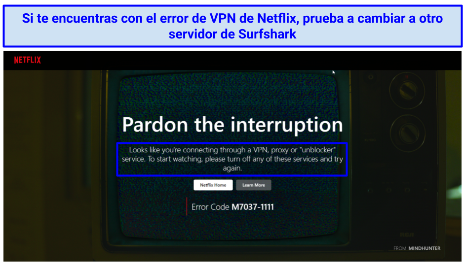 A screenshot of Netflix's VPN or proxy detection error