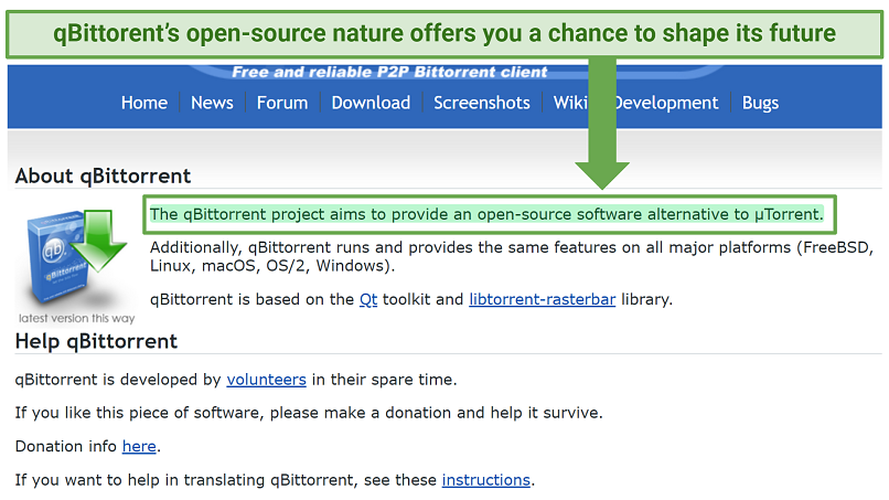 A screenshot showing qBittorrent is open-source in nature