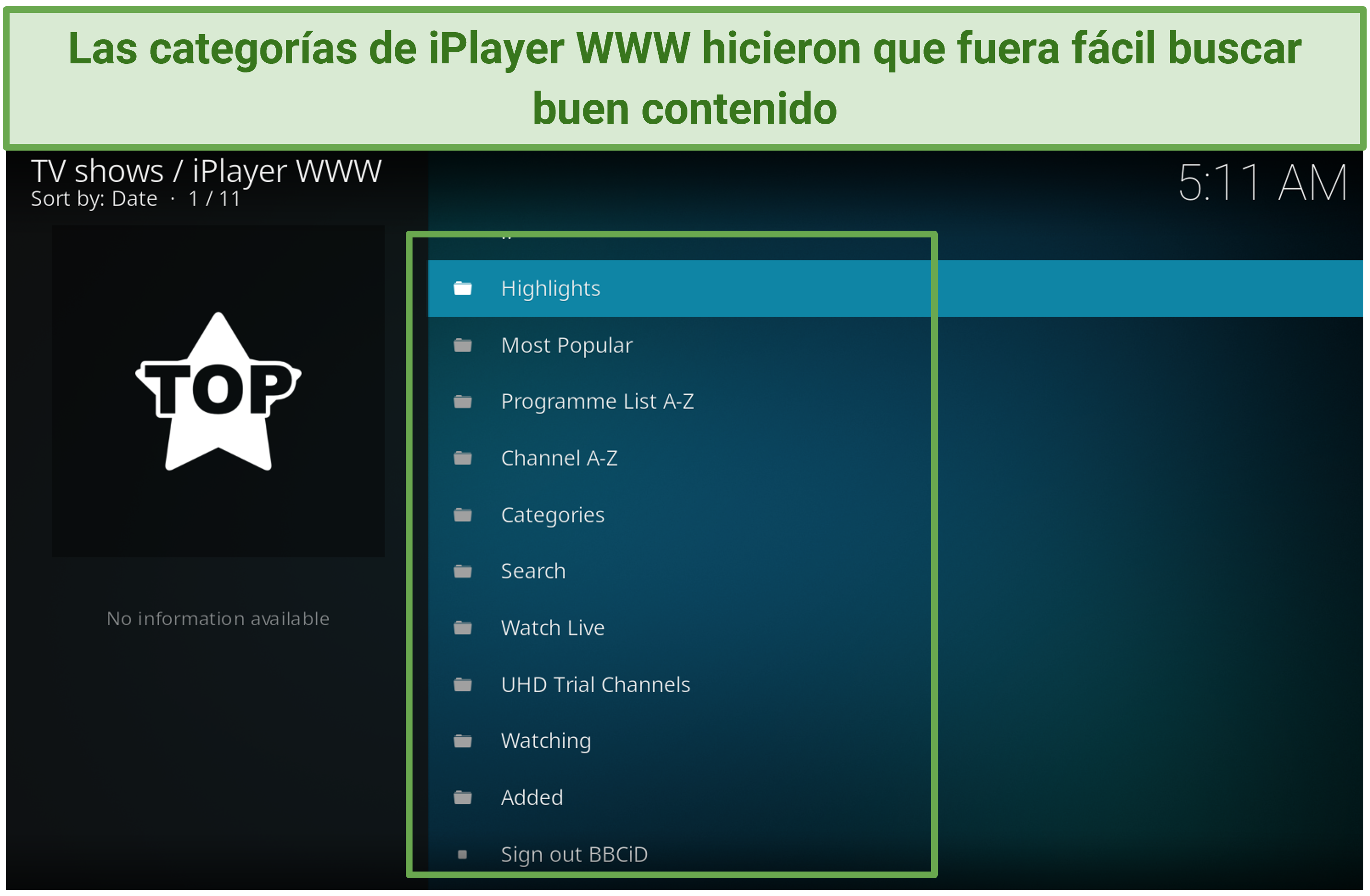 A screenshot showing the iPlayer WWW Kodi addon has great content