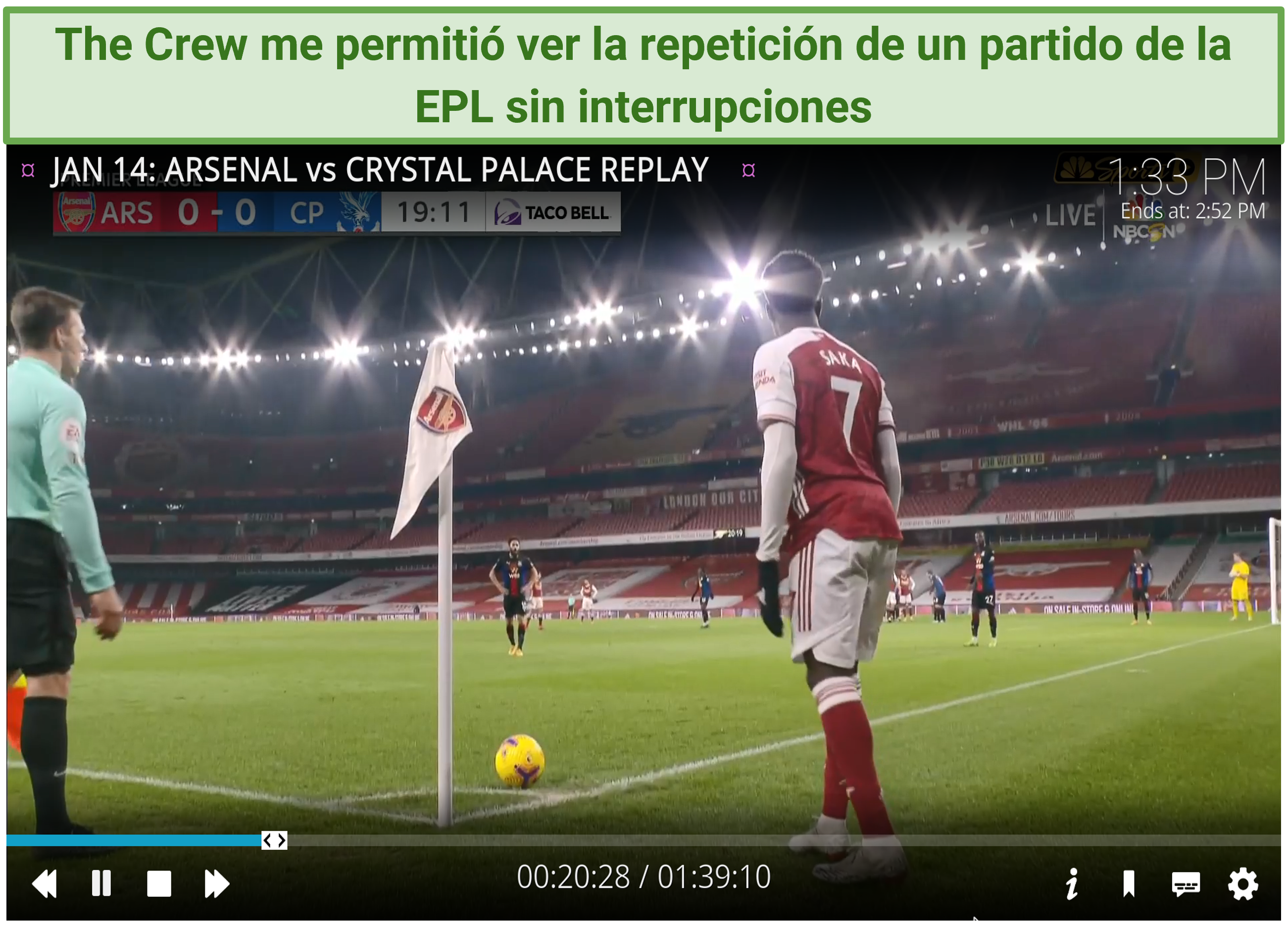 A screenshot showing the Crew addon lets me stream a replay of a Premier League match buffer-free