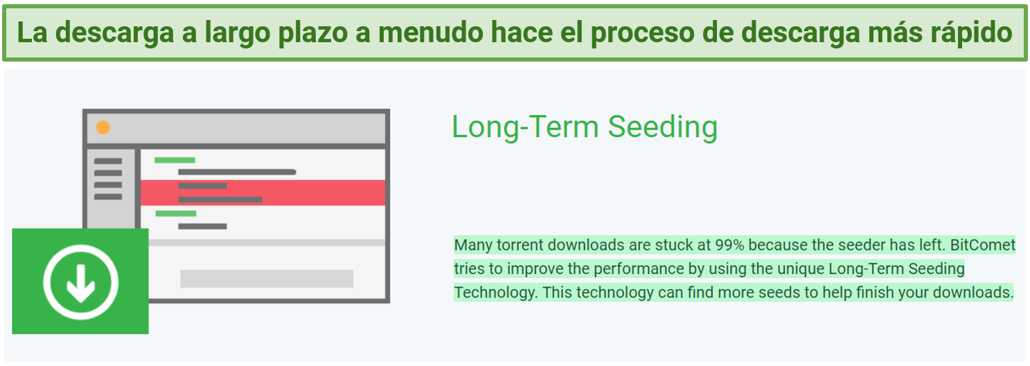 A screenshot showing BitComet uses long-term seeding technology