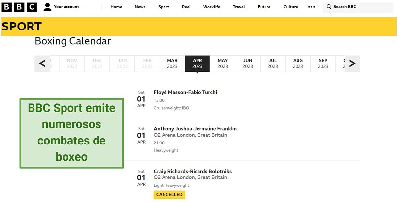 Screenshot of Picture of BBC Sports boxing calendar