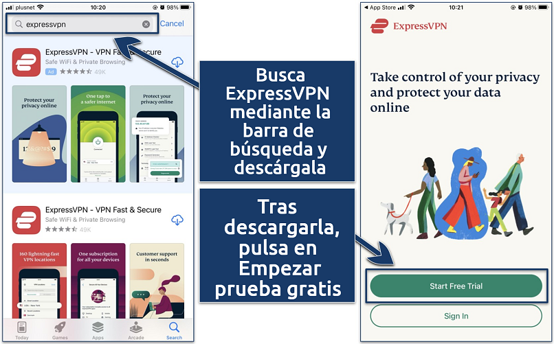 Screenshot showing how to download ExpressVPN on iOS