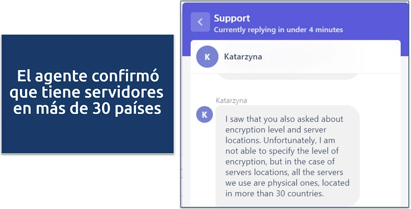 Screenshot of customer support chat response 