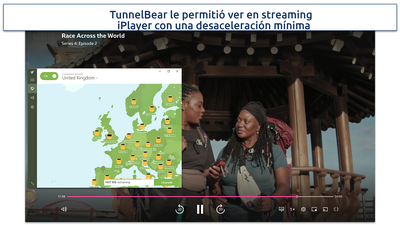 Screenshot of TunnelBear's free UK server working to stream Race Across the World on BBC iPlayer