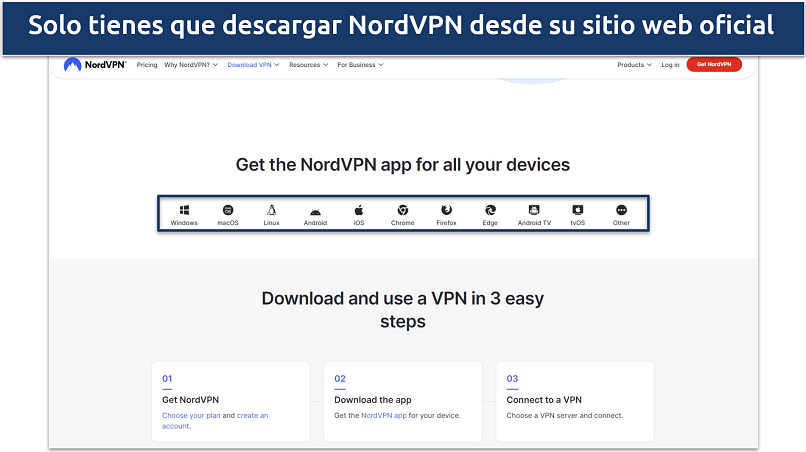 Screenshot of NordVPN's download page on the website