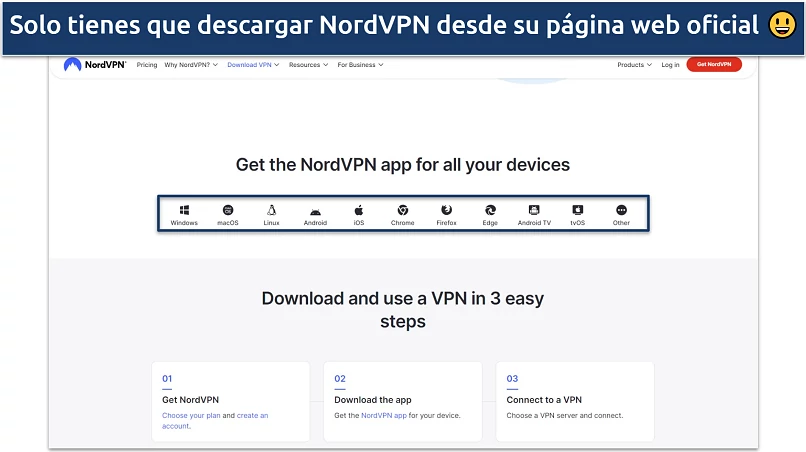 captura de tela da página de download do nordvpn no site