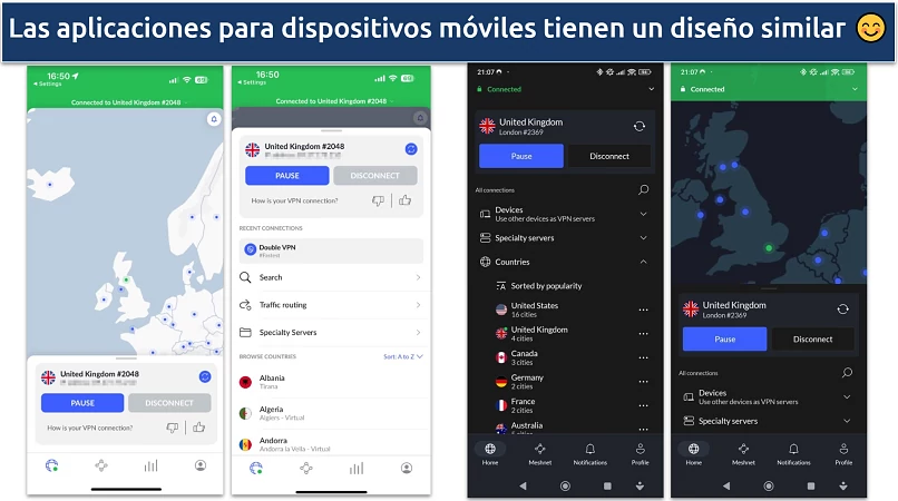 Imagens dos aplicativos NordVPN para iOS e Android