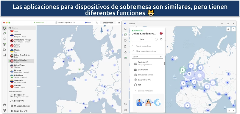 Imagens dos aplicativos NordVPN para Windows e macOS