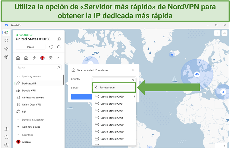 Screenshot of NordVPN's app showing the 