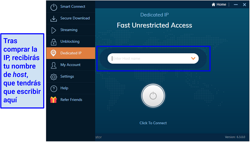 Screenshot of Ivacy VPN's Dedicated IP tab on Windows