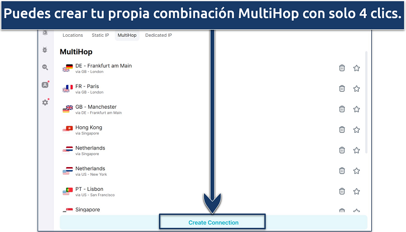 A screenshot showing how to create your own MultiHop connection