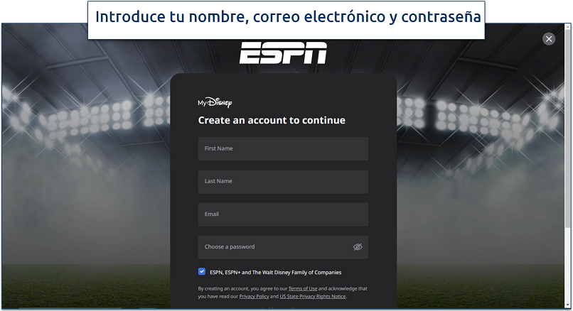 Screenshot of ESPN+ signup page