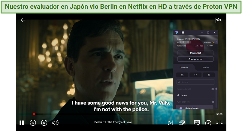 Screenshot of Berlin streaming on Android TV Box with ProtonVPN connected