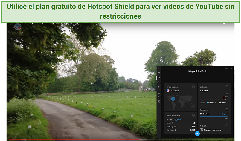 Watching a YouTube video that's available worldwide using Hotspot Shield's free plan