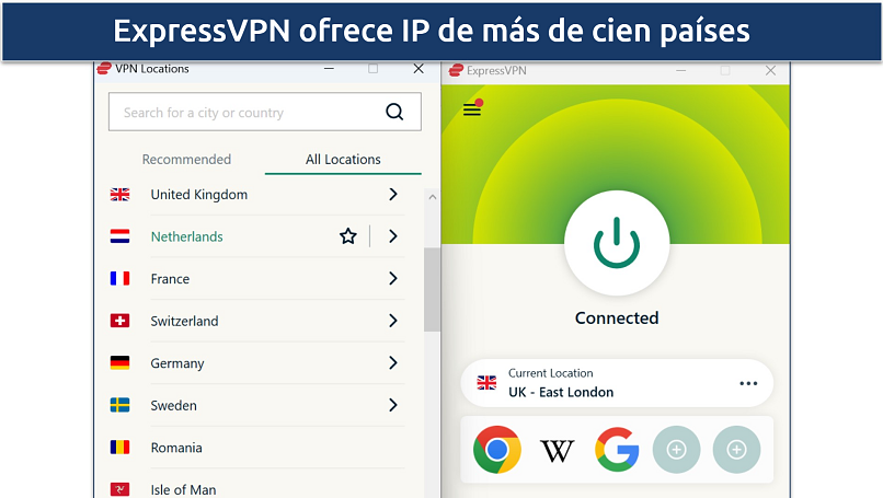 Screenshot of ExpressVPN connected to a server in London