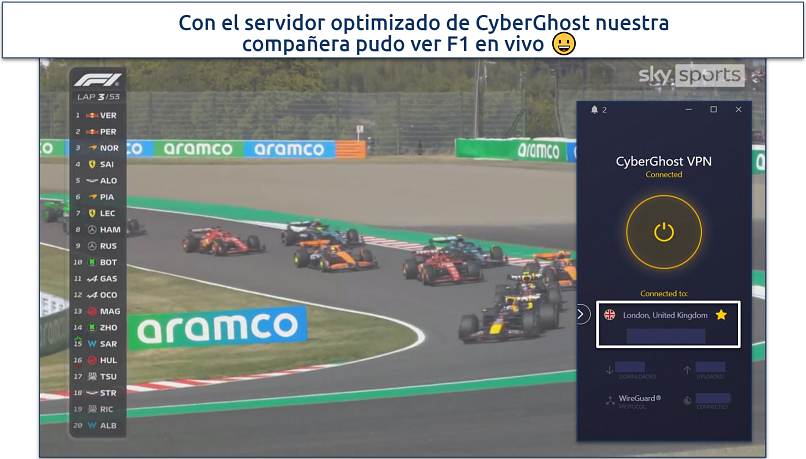 Screenshot of CyberGhost streaming Sky Sports F1 on Sky Sports app