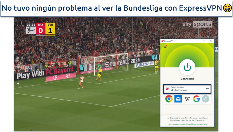 Screenshot of ExpressVPN streaming the Bundesliga on the Sky Sports app