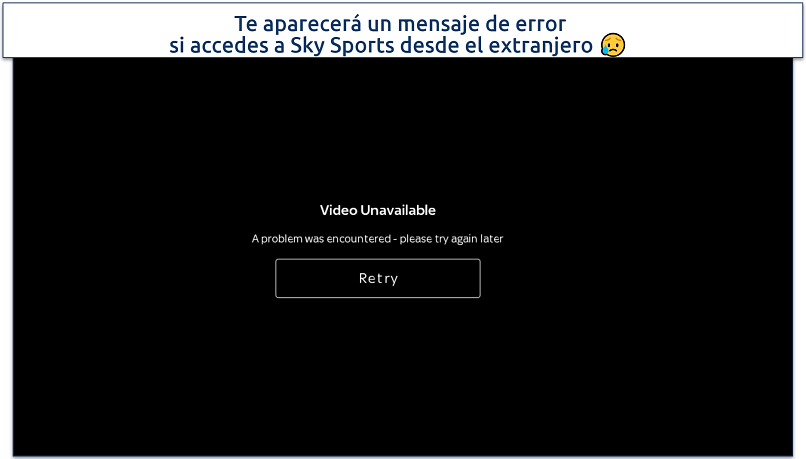 Screenshot of error message when you try Sky Sports app abroad