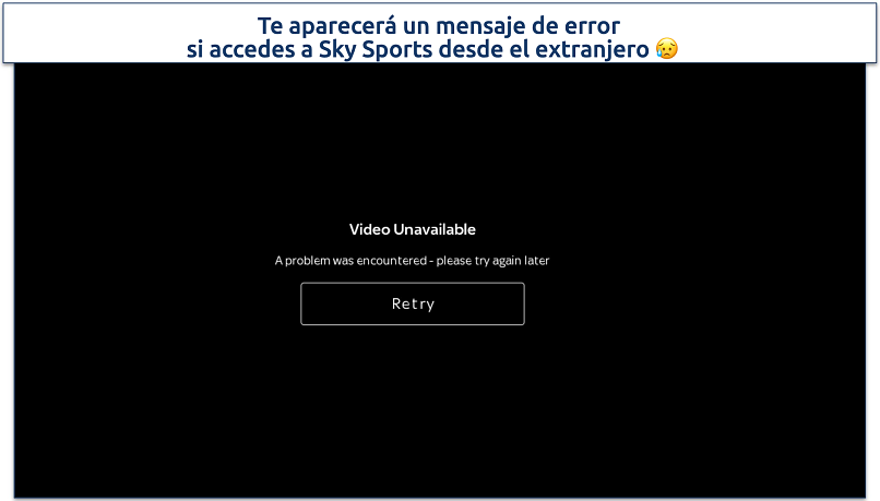 Screenshot of error message when you try Sky Sports app abroad