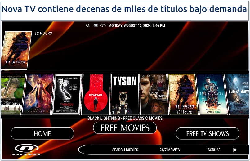 Screenshot showing the Nova TV Kodi build free movies page