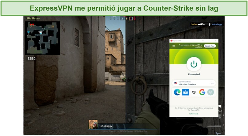 captura de pantalla de CS: GO y la UI de ExpressVPN