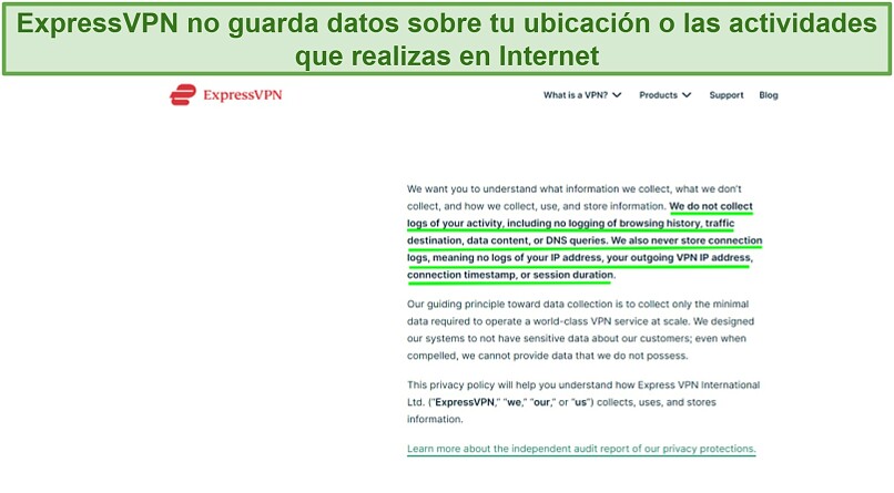 captura de pantalla de la política de privacidad de ExpressVPN