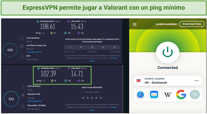 Screenshot of the ExpressVPN speed tests