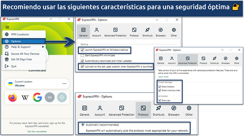 Screenshot showing how to configure ExpressVPN for security