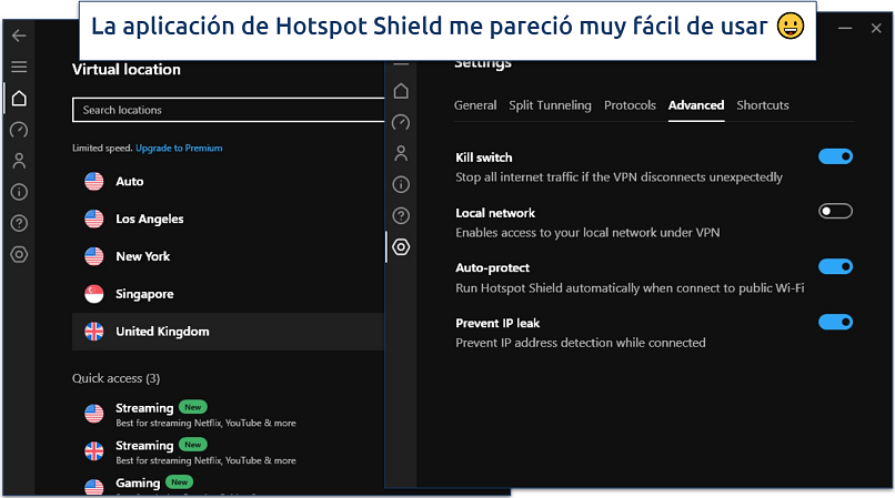 Screenshot of Hotspot Shield's free Windows app