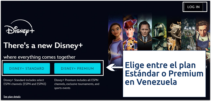 A screenshot of the Disney Plus Venezuela homepage