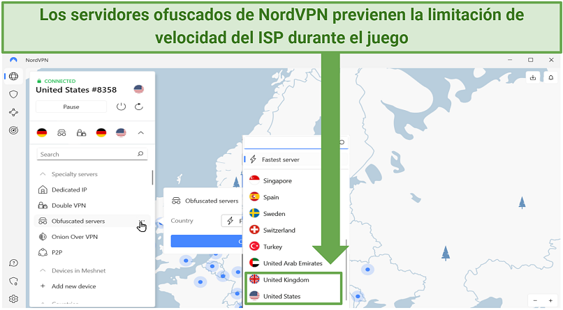 Screenshot of NordVPN's obfuscated servers