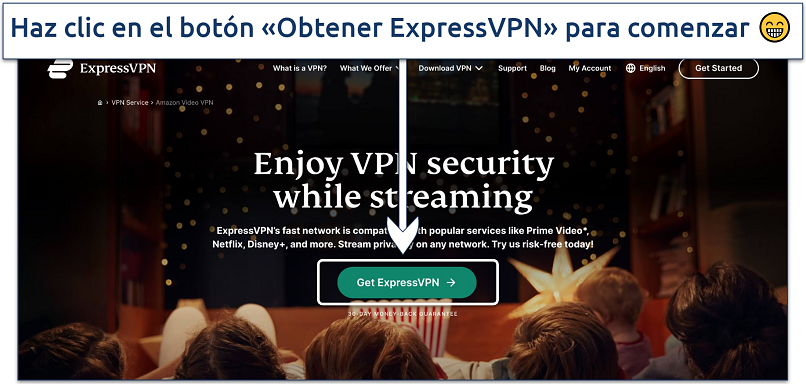 Captura de pantalla de la página de streaming de ExpressVPN