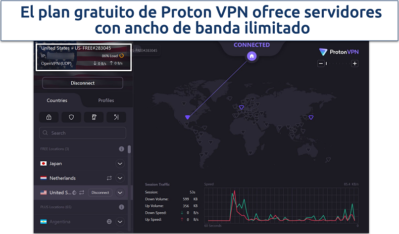 Screenshot of Proton VPN's Windows UI