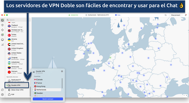 Screenshot showing NordVPN's Double VPN servers