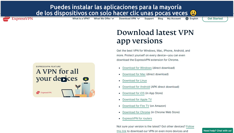 Screenshot of ExpressVPN's download page