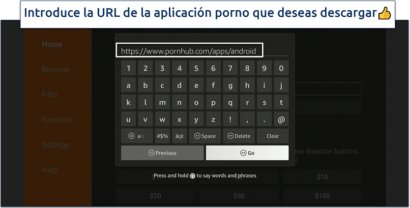 Screenshot showing how to input URL of the porn app you want to download