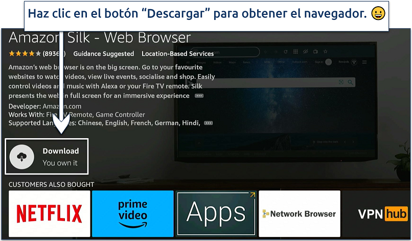 Screenshot showing how to install Silk browser on Firestick