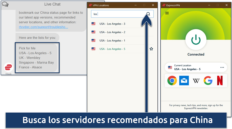 Screenshot of ExpressVPN's Windows interface and recommended servers for China
