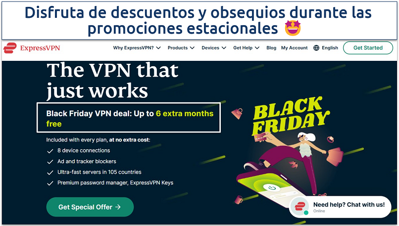 Una captura de pantalla que muestra las promociones de meses extra gratis de ExpressVPN