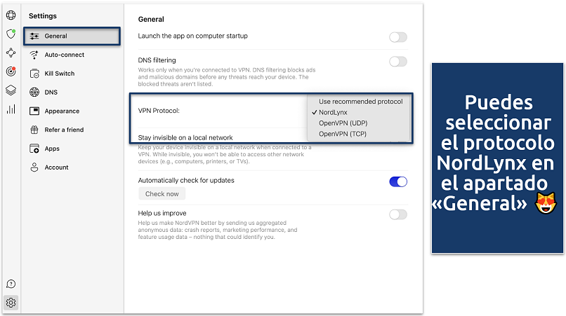 Screenshot of the NordVPN General Settings