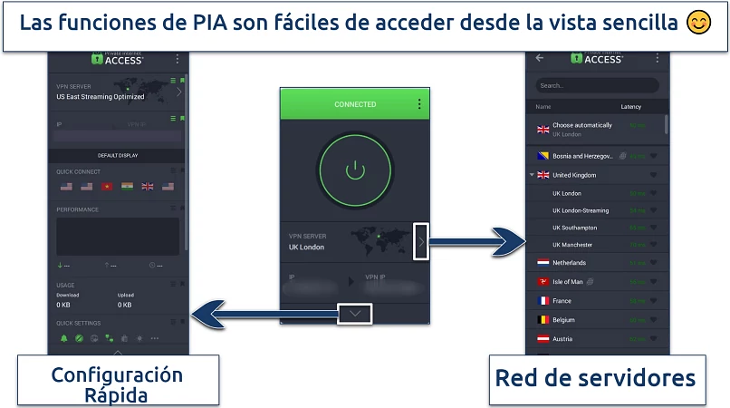 A screenshot of PIA's settings menus