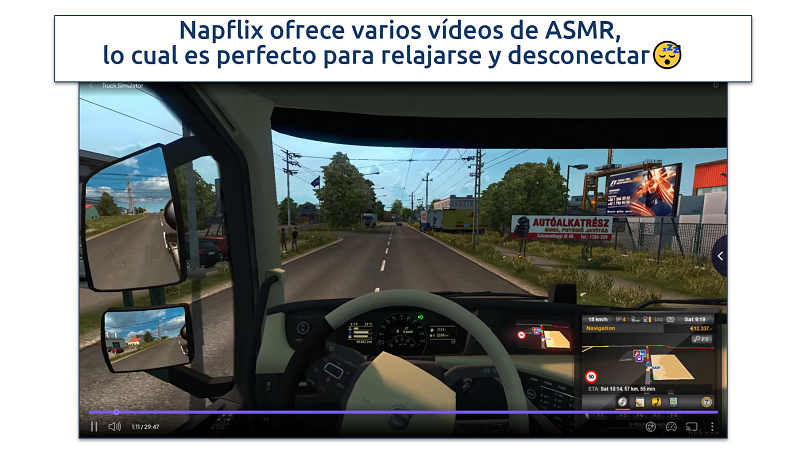 A screenshot showing Truck Simulator ASMR video played via Napflix