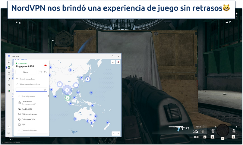 Captura de pantalla de Warzone con NordVPN conectada