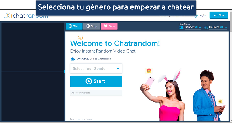 Screenshot of Chatrandom's homepage