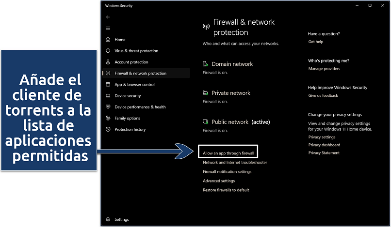 Screenshot of Windows' Firewall settings