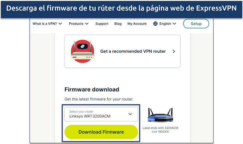 Screenshots of the ExpressVPN router firmware download page